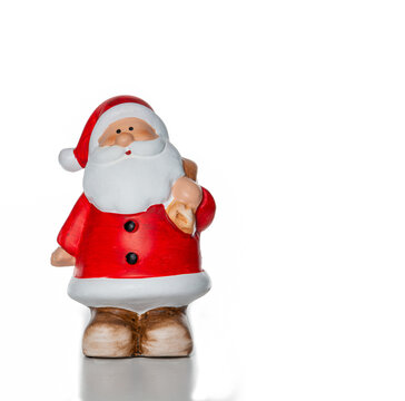 little fat santa claus with gift bag isolated