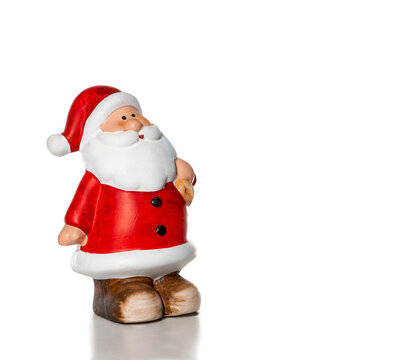 little fat santa claus with gift bag isolated
