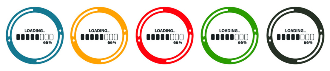 Loading icon set. flat design vector illustration in 5 colors options for web design