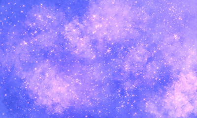 Naklejka premium blue saturated magenta space bright festive magic background with many stars and clouds. Universal festive cheerful positive background.