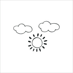 Sun and clouds. Hand drawn doodle. Isolated on a white background.
Vector illustration.