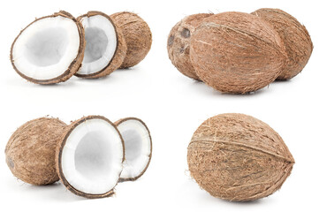 Fototapeta na wymiar Collage of coconut isolated on a white background