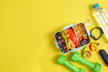 balanced sports nutrition in a lunchbox. healthy and healthy food after a productive sports workout.