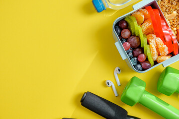 balanced sports nutrition in a lunchbox. healthy and healthy food after a productive sports workout.