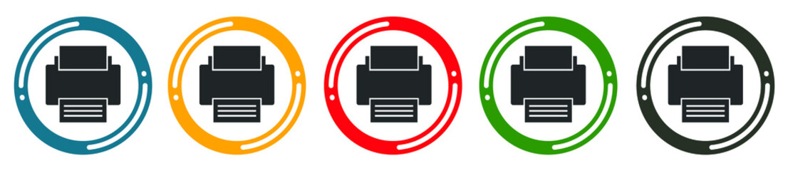 Printer icon set. flat design vector illustration in 5 colors options for web design