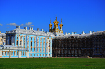 Renovation of the facade of the Great Catherine Palace. Russia Pushkino 08/17/2020