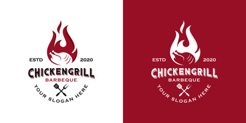 Simple western vintage roasted chicken logo design inspiration template © district4.studio