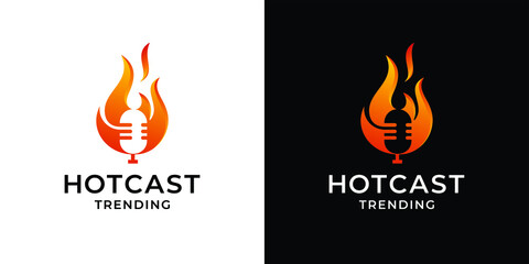 Fire flame with podcast logo design inspiration template