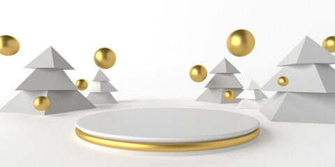 Christmas concept, podium, pedestal on white background, 3d render