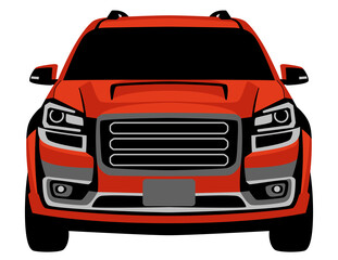red crossover off road truck, vector illustration, front view, flat