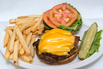 Classic Double Cheeseburger and French Fries