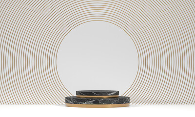 3d rendering of black pedestal steps isolated on white, round marble background, memorial board, art deco geometric frame, abstract minimal concept, blank space, clean design, minimal fashion mockup
