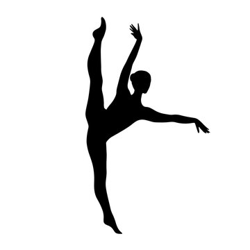 Woman stretching black silhouette. Ballerina or gymnast isolated on white background. Vector illustration