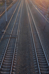 Fototapeta na wymiar Two way railroad in the evening