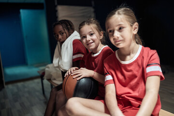 Kids posing for a photo before training. Children team sport
