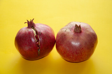 Red ripe pomegranate fruits. Natural pomegranate closeup