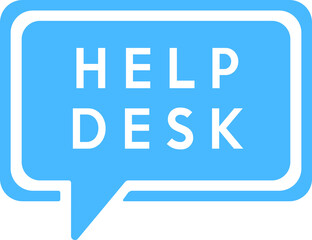 Help desk icon vector. White text on blue speech bubble. Support symbol for web design.  