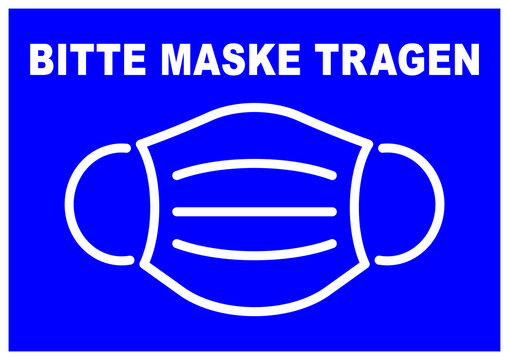 ds297 DiskretionSchild - german - Blaues Schild mit der Aufschrift - Bitte Maske tragen - (face mask icon) - Maskenpflicht - Poster - Druckvorlage DIN A1 A2 A3 A4 g9952