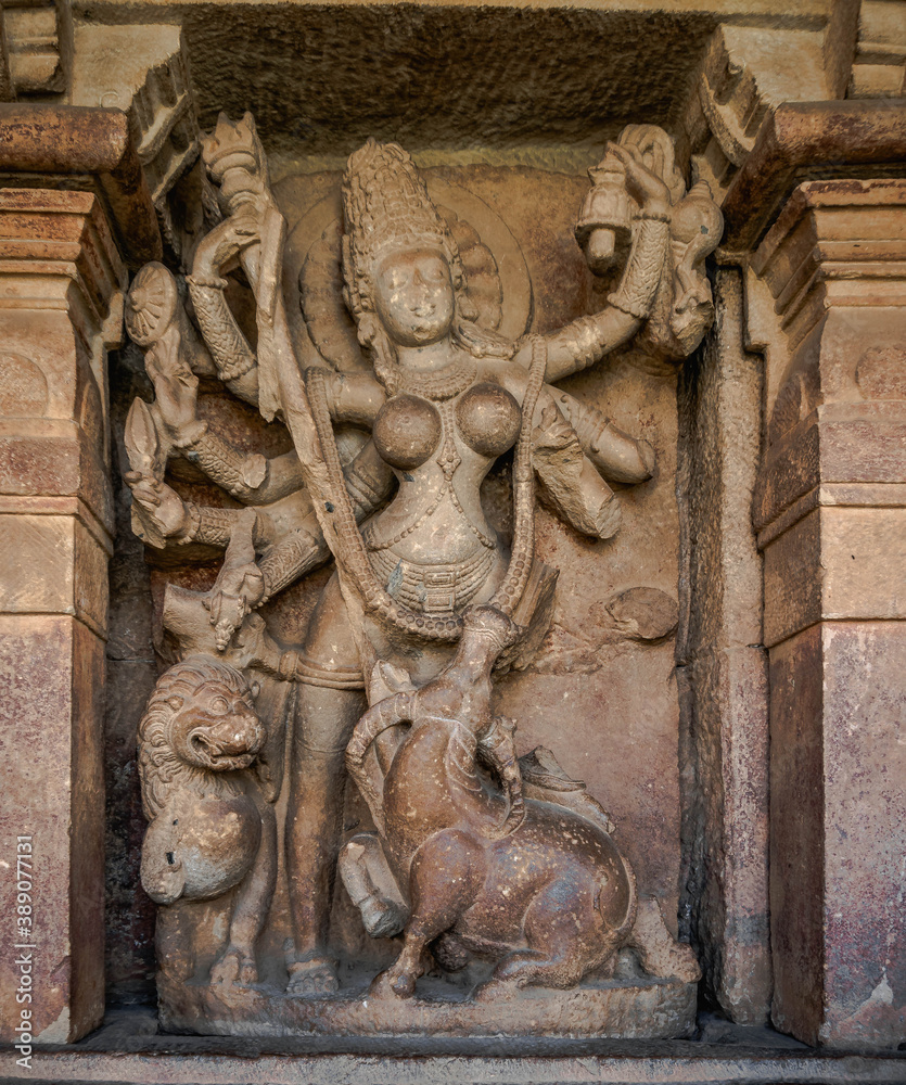 Wall mural sculpture of durga at the durga temple located at aihole in karnataka, india.