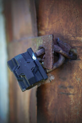 Old rusty door with a lock. Abandoned grunge building. Apocalypse in the photo Chernobyl