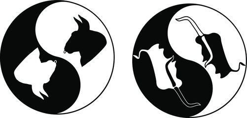 vector symbol of new year bull in yin yang sign