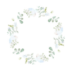 watercolor frame. hand drawn foliage, branches, mosses, watercolor splashes. great for floral poster,  decorative card or invitation background design, printing products