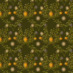 Green leaves with flowers on a green background