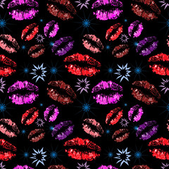 Lips with stars on a black background