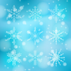 Snowflake winter set collection isolated on blue