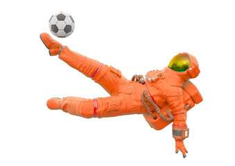 astronaut is playing soccer