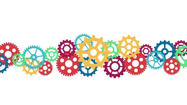 Color gears concept of business cooperation. Industrial motion background seamless loop. Abstract scheme of good teamwork.