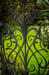 Forged gate with a door handle in the form of a lion's head