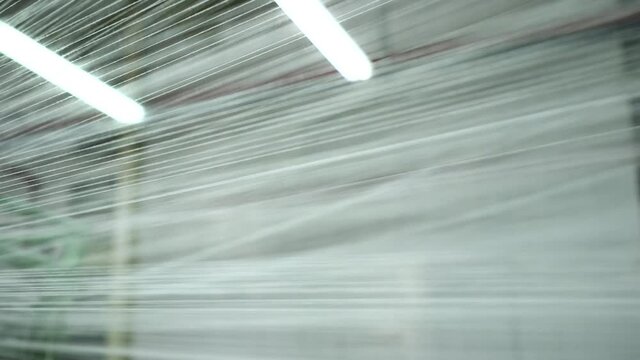 Production of threads. Output of ready white threads for winding on a spool.