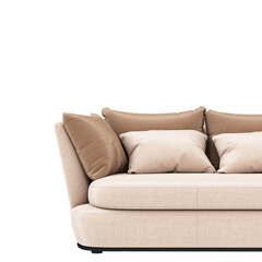 Soft half sofa with pillows on a white background. 3d rendering