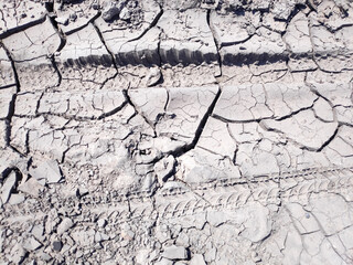 Global warming concept. Dry and arid land. Desiccated cracked ground, soil