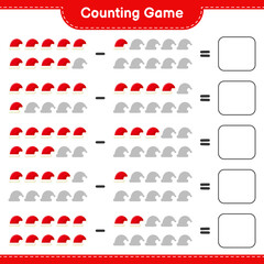 Counting game, count the number of Santa Hats and write the result. Educational children game, printable worksheet, vector illustration