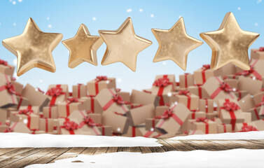 christmas stars and parcel postal packages 3d-illustration