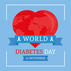 world diabetes day campaign with earth planet in heart vector illustration design