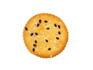 Round sesame cracker isolated on white

