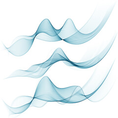 set abstract color wave smoke transparent smooth vector blue lines