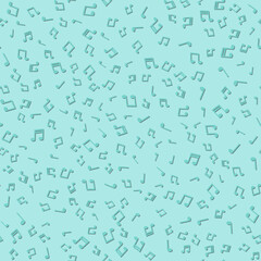 Vector seamless pattern with turquoise musical notes and signs