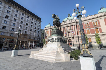 The Republic Square (Trg Republike in Serbian) with statue of Prince Mihailo Obrenovic