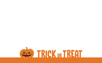 Trick or treat foot banner for halloween party. Cute pumpkin illustration.
