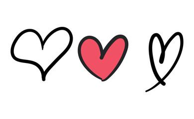 Hand drawn hearts, love icon symbols. Heart doodles. Hand drawn valentine's day design.