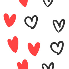 Heart doodles texture. Hand drawn valentine's day pattern. Hearts background.