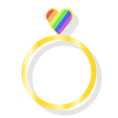 lgbt gold ring with heart. Marry gay couple illustration isolated on white background