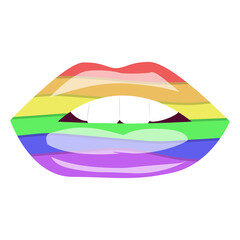 Rainbow colored lips. isolated on white background Flag LGBT community. Vector illustration. white Teeth.