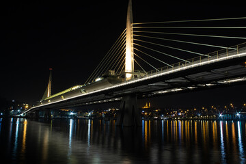 Fototapeta na wymiar Haliç Metro Bridge and lights reflecting onto the sea