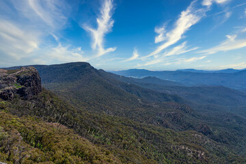 View of a green mountainous landscape in Australia.