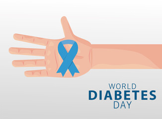 world diabetes day campaign with hand lifting blue ribbon